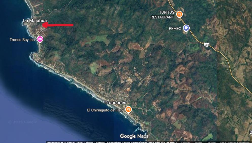 Ubicacion de los lotes con relacion a las comunidades de Playa Troncones y Majahua.